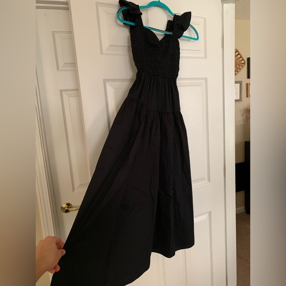 Black Smocked Midi Dress - Picture 3 of 10